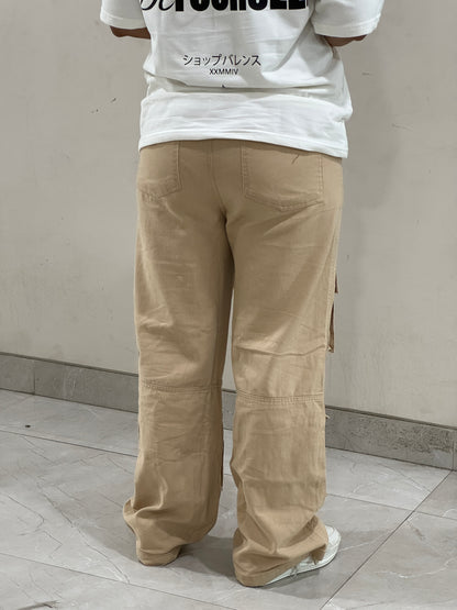 Denim Cargo Pants (Beige)