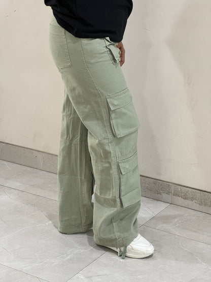 Denim Cargo Pants (Olive Green)