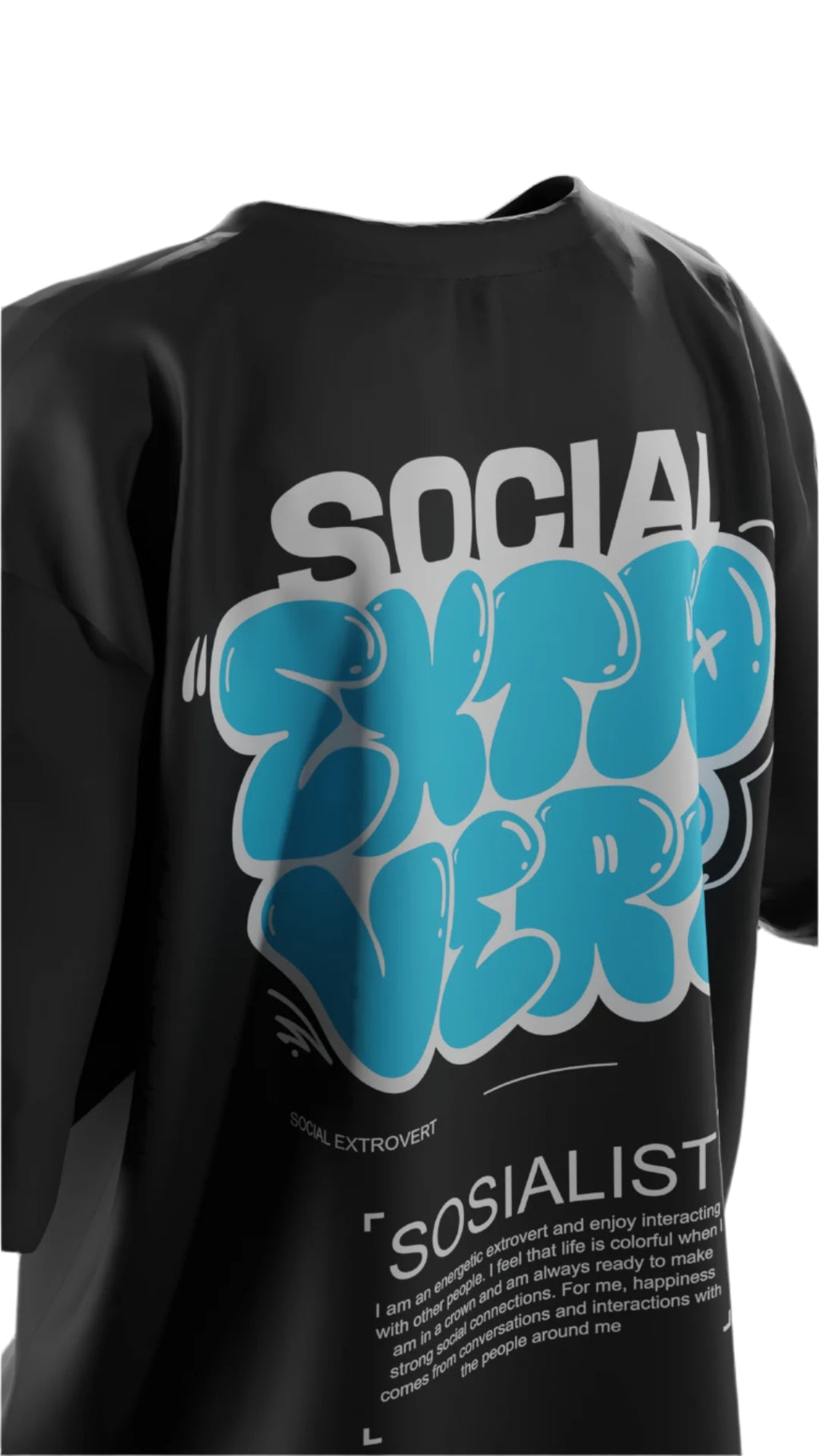 Oversized “Social ExtroVert!” T-Shirt (Black) - Shopvalence