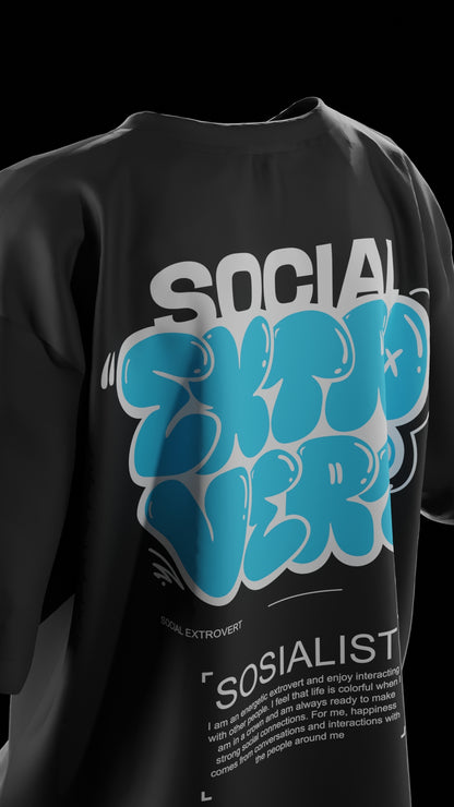 Oversized “Social ExtroVert!” T-Shirt (Black) - Shopvalence