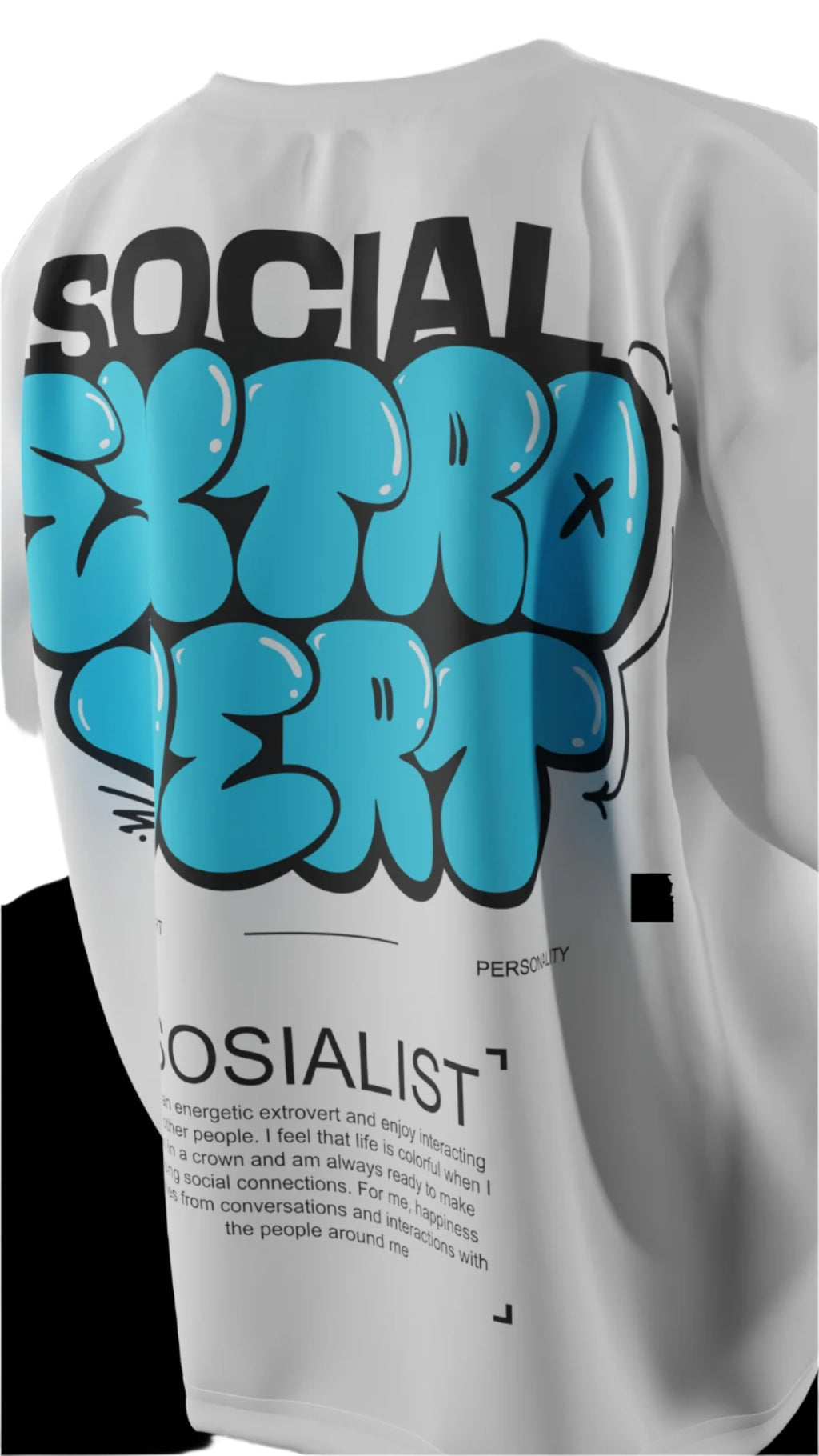Oversized “Social ExtroVert!” T-Shirt (White) - Shopvalence