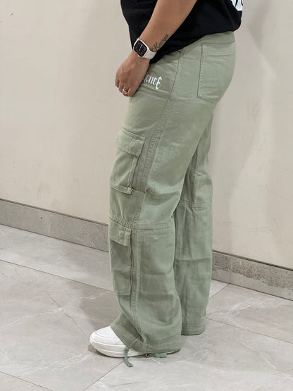 Denim Cargo Pants (Olive Green)