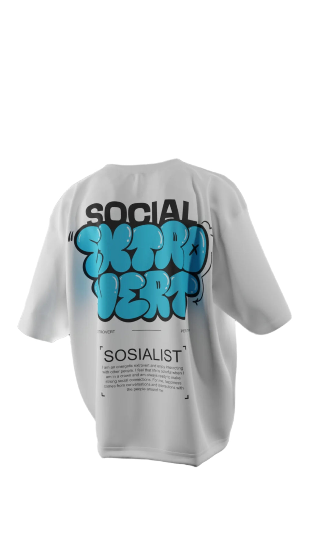 Oversized “Social ExtroVert!” T-Shirt (White) - Shopvalence