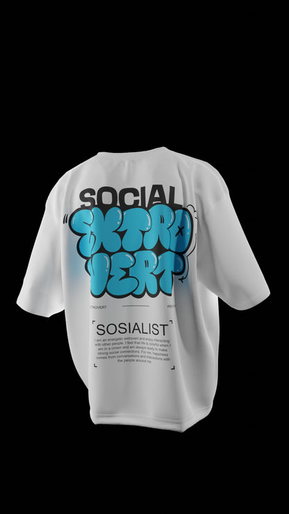 Oversized “Social ExtroVert!” T-Shirt (White) - Shopvalence