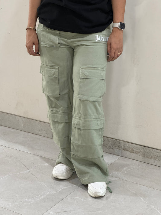 Denim Cargo Pants (Olive Green)