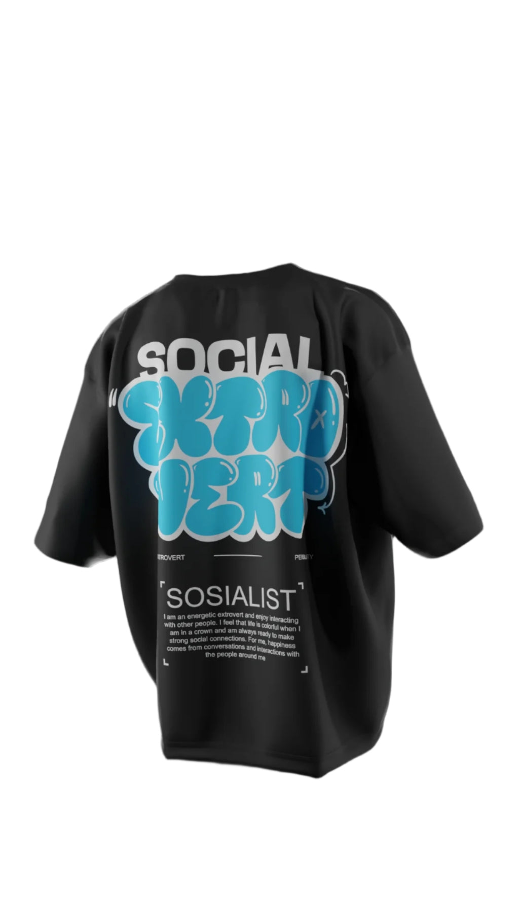 Oversized “Social ExtroVert!” T-Shirt (Black) - Shopvalence