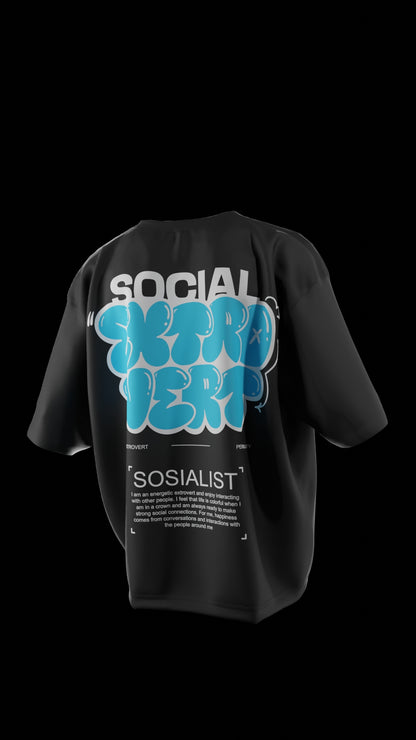 Oversized “Social ExtroVert!” T-Shirt (Black) - Shopvalence