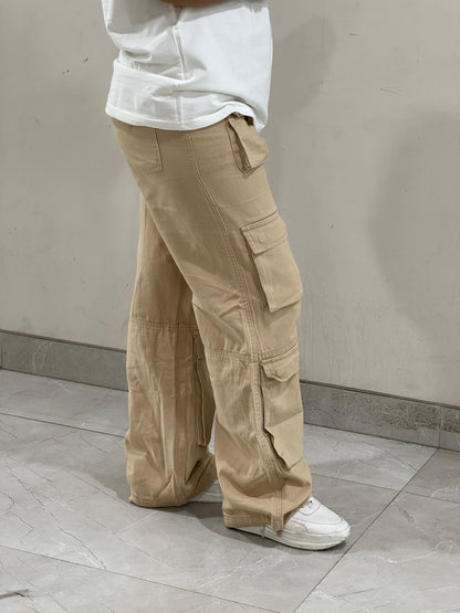 Denim Cargo Pants (Beige)