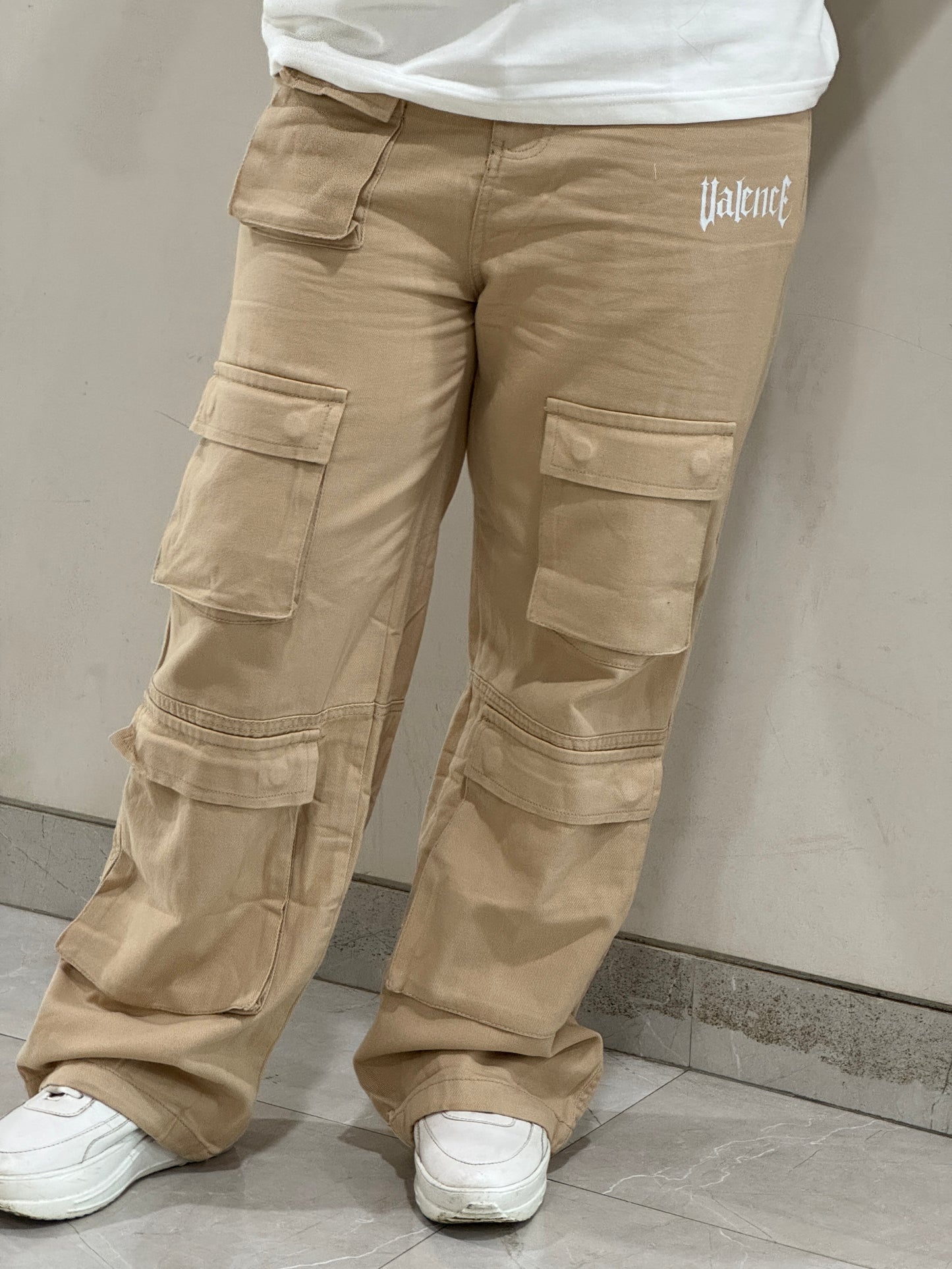 Denim Cargo Pants (Beige)